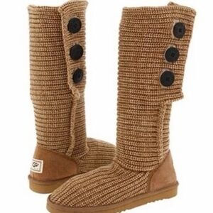 UGG Brown Knit Buttoned Winter Boots